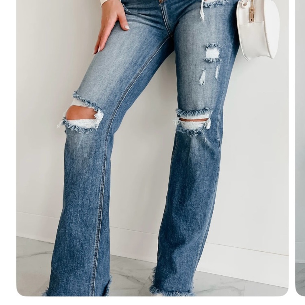 NanaMacs Blue Flare Jeans with Vintage Distressing